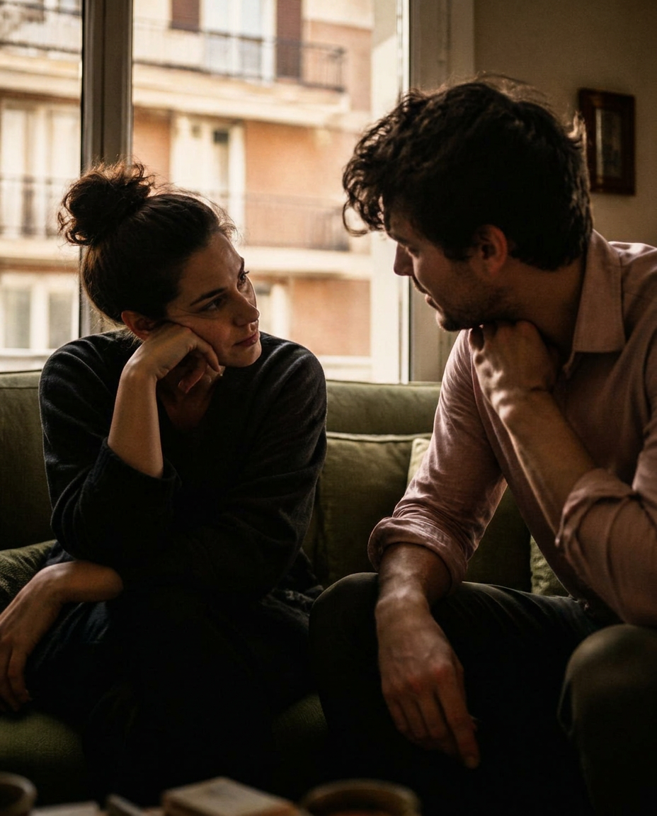 Two people in quiet conversation